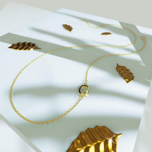 Bold Alphabet Letter Initial Charm Necklace in Gold Tone